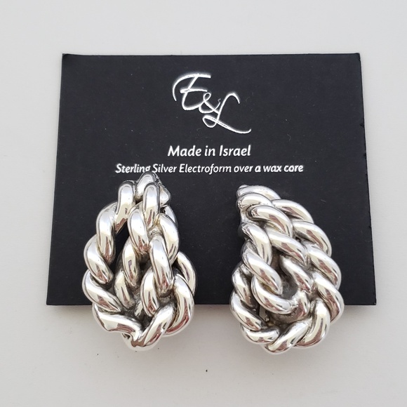 E&L Jewelry - E&L Israel Sterling Silver Electroform Braided Earrings